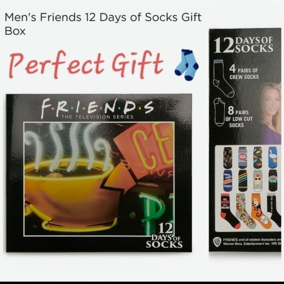 NEW F•R•I•E•N•D•S Friends Themed 12 Days of Socks Gift Set Sock Size 10-13 NWT - Picture 2 of 5